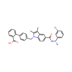 Cc1c(C)n(Cc2ccc(-c3ccccc3C(=O)O)cc2)c2ccc(C(=O)N[C@@H](C)c3cccc(Br)c3)cc12 ZINC000198340947