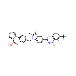 Cc1c(C)n(Cc2ccc(-c3ccccc3C(=O)O)cc2)c2ccc(C(=O)N[C@@H](C)c3cccc(C(F)(F)F)c3F)cc12 ZINC000199475983