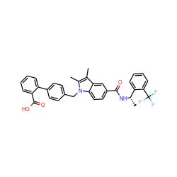 Cc1c(C)n(Cc2ccc(-c3ccccc3C(=O)O)cc2)c2ccc(C(=O)N[C@@H](C)c3ccccc3C(F)(F)F)cc12 ZINC000205975912