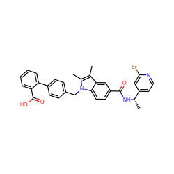 Cc1c(C)n(Cc2ccc(-c3ccccc3C(=O)O)cc2)c2ccc(C(=O)N[C@@H](C)c3ccnc(Br)c3)cc12 ZINC000220439513