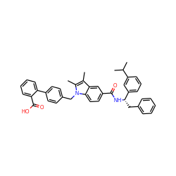 Cc1c(C)n(Cc2ccc(-c3ccccc3C(=O)O)cc2)c2ccc(C(=O)N[C@@H](Cc3ccccc3)c3cccc(C(C)C)c3)cc12 ZINC000199633612