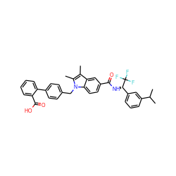 Cc1c(C)n(Cc2ccc(-c3ccccc3C(=O)O)cc2)c2ccc(C(=O)N[C@@H](c3cccc(C(C)C)c3)C(F)(F)F)cc12 ZINC000205969456