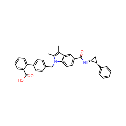 Cc1c(C)n(Cc2ccc(-c3ccccc3C(=O)O)cc2)c2ccc(C(=O)N[C@@H]3C[C@H]3c3ccccc3)cc12 ZINC000205995956