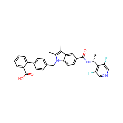 Cc1c(C)n(Cc2ccc(-c3ccccc3C(=O)O)cc2)c2ccc(C(=O)N[C@H](C)c3c(F)cncc3F)cc12 ZINC000199335945