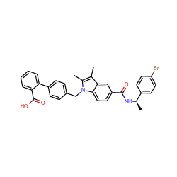 Cc1c(C)n(Cc2ccc(-c3ccccc3C(=O)O)cc2)c2ccc(C(=O)N[C@H](C)c3ccc(Br)cc3)cc12 ZINC000205953217