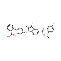 Cc1c(C)n(Cc2ccc(-c3ccccc3C(=O)O)cc2)c2ccc(C(=O)N[C@H](C)c3ccc(F)cc3)cc12 ZINC000205971876