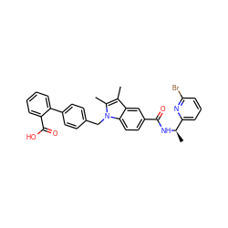 Cc1c(C)n(Cc2ccc(-c3ccccc3C(=O)O)cc2)c2ccc(C(=O)N[C@H](C)c3cccc(Br)n3)cc12 ZINC000220435031