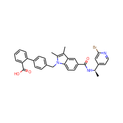 Cc1c(C)n(Cc2ccc(-c3ccccc3C(=O)O)cc2)c2ccc(C(=O)N[C@H](C)c3ccnc(Br)c3)cc12 ZINC000220439584