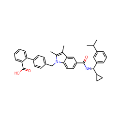 Cc1c(C)n(Cc2ccc(-c3ccccc3C(=O)O)cc2)c2ccc(C(=O)N[C@H](c3cccc(C(C)C)c3)C3CC3)cc12 ZINC000199676214