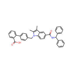 Cc1c(C)n(Cc2ccc(-c3ccccc3C(=O)O)cc2)c2ccc(C(=O)NC(c3ccccc3)c3ccccc3)cc12 ZINC000205991632