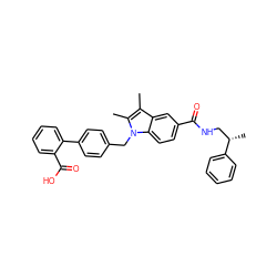 Cc1c(C)n(Cc2ccc(-c3ccccc3C(=O)O)cc2)c2ccc(C(=O)NC[C@H](C)c3ccccc3)cc12 ZINC000205975939