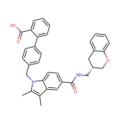 Cc1c(C)n(Cc2ccc(-c3ccccc3C(=O)O)cc2)c2ccc(C(=O)NC[C@H]3COc4ccccc4C3)cc12 ZINC000205975497