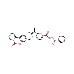 Cc1c(C)n(Cc2ccc(-c3ccccc3C(=O)O)cc2)c2ccc(C(=O)NCC(=O)c3ccccc3)cc12 ZINC000198565073