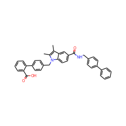 Cc1c(C)n(Cc2ccc(-c3ccccc3C(=O)O)cc2)c2ccc(C(=O)NCc3ccc(-c4ccccc4)cc3)cc12 ZINC000205991800