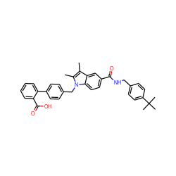 Cc1c(C)n(Cc2ccc(-c3ccccc3C(=O)O)cc2)c2ccc(C(=O)NCc3ccc(C(C)(C)C)cc3)cc12 ZINC000205970539