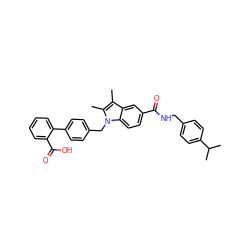 Cc1c(C)n(Cc2ccc(-c3ccccc3C(=O)O)cc2)c2ccc(C(=O)NCc3ccc(C(C)C)cc3)cc12 ZINC000205977687