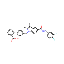 Cc1c(C)n(Cc2ccc(-c3ccccc3C(=O)O)cc2)c2ccc(C(=O)NCc3ccc(F)c(F)c3)cc12 ZINC000205957787