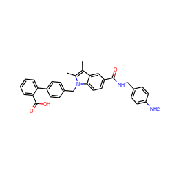 Cc1c(C)n(Cc2ccc(-c3ccccc3C(=O)O)cc2)c2ccc(C(=O)NCc3ccc(N)cc3)cc12 ZINC000219232463