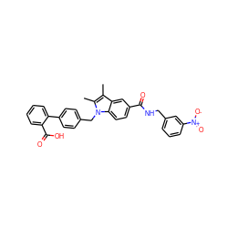 Cc1c(C)n(Cc2ccc(-c3ccccc3C(=O)O)cc2)c2ccc(C(=O)NCc3cccc([N+](=O)[O-])c3)cc12 ZINC000205972080