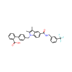 Cc1c(C)n(Cc2ccc(-c3ccccc3C(=O)O)cc2)c2ccc(C(=O)NCc3cccc(C(F)(F)F)c3)cc12 ZINC000206011187