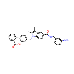 Cc1c(C)n(Cc2ccc(-c3ccccc3C(=O)O)cc2)c2ccc(C(=O)NCc3cccc(N)c3)cc12 ZINC000219232371