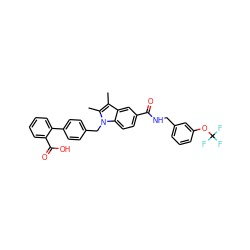 Cc1c(C)n(Cc2ccc(-c3ccccc3C(=O)O)cc2)c2ccc(C(=O)NCc3cccc(OC(F)(F)F)c3)cc12 ZINC000205973878