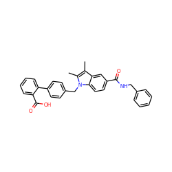 Cc1c(C)n(Cc2ccc(-c3ccccc3C(=O)O)cc2)c2ccc(C(=O)NCc3ccccc3)cc12 ZINC000045372760