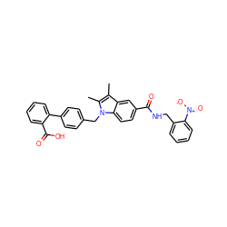 Cc1c(C)n(Cc2ccc(-c3ccccc3C(=O)O)cc2)c2ccc(C(=O)NCc3ccccc3[N+](=O)[O-])cc12 ZINC000198621403