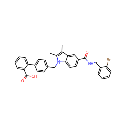 Cc1c(C)n(Cc2ccc(-c3ccccc3C(=O)O)cc2)c2ccc(C(=O)NCc3ccccc3Br)cc12 ZINC000198621196