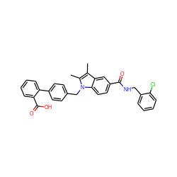 Cc1c(C)n(Cc2ccc(-c3ccccc3C(=O)O)cc2)c2ccc(C(=O)NCc3ccccc3Cl)cc12 ZINC000205997552