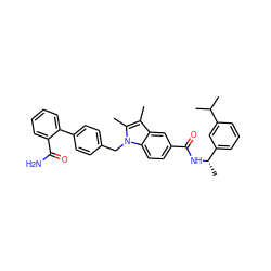 Cc1c(C)n(Cc2ccc(-c3ccccc3C(N)=O)cc2)c2ccc(C(=O)N[C@@H](C)c3cccc(C(C)C)c3)cc12 ZINC000206012448