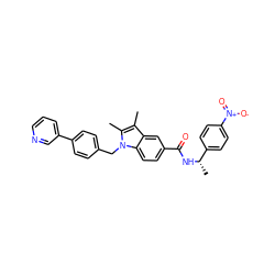 Cc1c(C)n(Cc2ccc(-c3cccnc3)cc2)c2ccc(C(=O)N[C@@H](C)c3ccc([N+](=O)[O-])cc3)cc12 ZINC000205969116