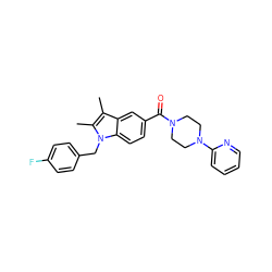 Cc1c(C)n(Cc2ccc(F)cc2)c2ccc(C(=O)N3CCN(c4ccccn4)CC3)cc12 ZINC000009229094