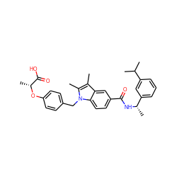 Cc1c(C)n(Cc2ccc(O[C@H](C)C(=O)O)cc2)c2ccc(C(=O)N[C@@H](C)c3cccc(C(C)C)c3)cc12 ZINC000206004694