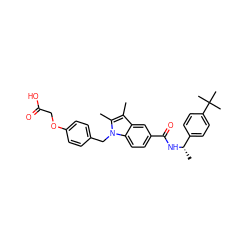 Cc1c(C)n(Cc2ccc(OCC(=O)O)cc2)c2ccc(C(=O)N[C@@H](C)c3ccc(C(C)(C)C)cc3)cc12 ZINC000199073804