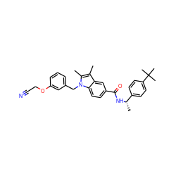 Cc1c(C)n(Cc2cccc(OCC#N)c2)c2ccc(C(=O)N[C@@H](C)c3ccc(C(C)(C)C)cc3)cc12 ZINC000206013365