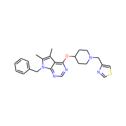 Cc1c(C)n(Cc2ccccc2)c2ncnc(OC3CCN(Cc4cscn4)CC3)c12 ZINC000084614435