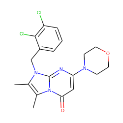 Cc1c(C)n2c(=O)cc(N3CCOCC3)nc2n1Cc1cccc(Cl)c1Cl ZINC000073310681