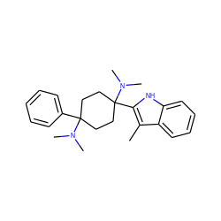 Cc1c(C2(N(C)C)CCC(c3ccccc3)(N(C)C)CC2)[nH]c2ccccc12 ZINC000146939379