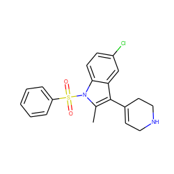 Cc1c(C2=CCNCC2)c2cc(Cl)ccc2n1S(=O)(=O)c1ccccc1 ZINC000096905424