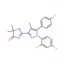 Cc1c(C2=NC(=O)C(C)(C)N2)nn(-c2ccc(Cl)cc2Cl)c1-c1ccc(Cl)cc1 ZINC000040974820