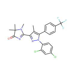 Cc1c(C2=NC(=O)C(C)(C)N2C)nn(-c2ccc(Cl)cc2Cl)c1-c1ccc(C(F)(F)F)cc1 ZINC000040973618