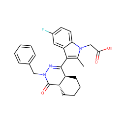 Cc1c(C2=NN(Cc3ccccc3)C(=O)[C@H]3CCCC[C@H]23)c2cc(F)ccc2n1CC(=O)O ZINC000095561529