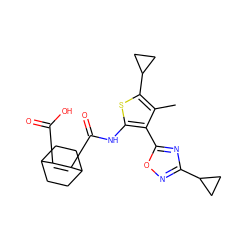 Cc1c(C2CC2)sc(NC(=O)C2=C(C(=O)O)C3CCC2CC3)c1-c1nc(C2CC2)no1 ZINC000147050531