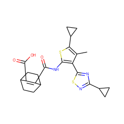 Cc1c(C2CC2)sc(NC(=O)C2=C(C(=O)O)C3CCC2CC3)c1-c1nc(C2CC2)ns1 ZINC000147083508