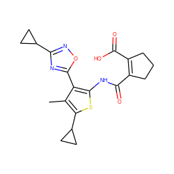 Cc1c(C2CC2)sc(NC(=O)C2=C(C(=O)O)CCC2)c1-c1nc(C2CC2)no1 ZINC000147060285