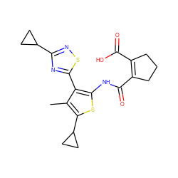 Cc1c(C2CC2)sc(NC(=O)C2=C(C(=O)O)CCC2)c1-c1nc(C2CC2)ns1 ZINC000147024052