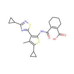 Cc1c(C2CC2)sc(NC(=O)C2=C(C(=O)O)CCCC2)c1-c1nc(C2CC2)ns1 ZINC000147023229