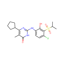 Cc1c(C2CCCC2)nc(Nc2ccc(Cl)c(S(=O)(=O)C(C)C)c2O)[nH]c1=O ZINC000299841155