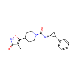 Cc1c(C2CCN(C(=O)N[C@@H]3C[C@@H]3c3ccccc3)CC2)o[nH]c1=O ZINC000043021203